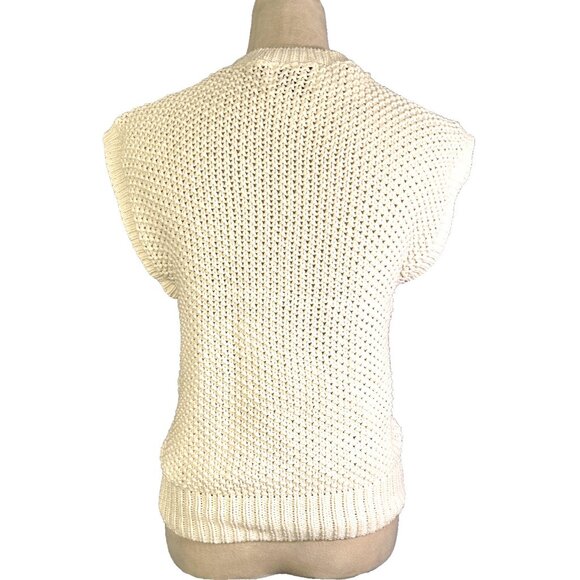 Vintage Russ Ivory Short Cap Sleeve Chunky Cable Knit Sweater Vest PM USA - Picture 5 of 9